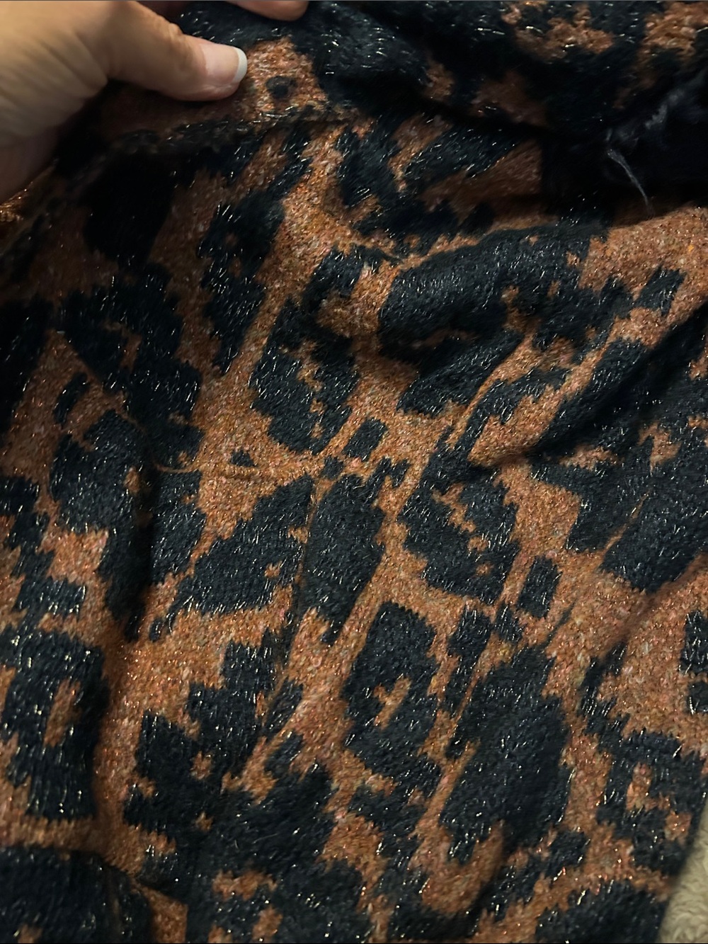 Anthropologie Black and Brown Fuzzy-Trim Long Cardigan Coat - Picture 9 of 9